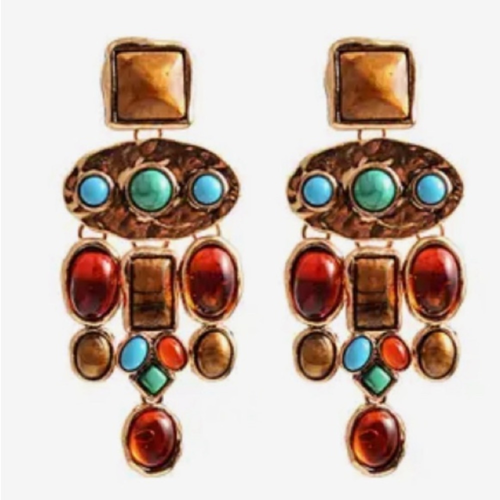 Stone Multicolored Bohemian Drop Earrings - Picture 4 of 13